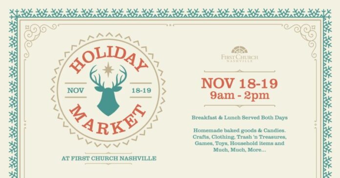 The 38th Annual Holiday Market at First is expected to be the largest yet. Breakfast and Lunch are served both Days. With shopping that includes Homemade baked goods & Candies, Crafts, Clothing, Trash 'n Treasures, Games, Toys, Household items and Much, Much, More...