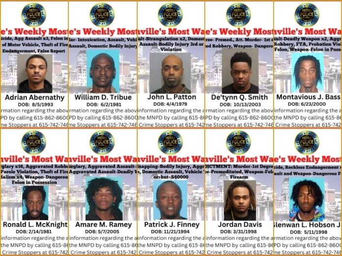 Nashville’s Weekly Most Wanted as of June 13, 2023
