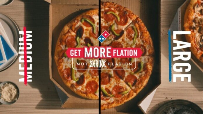 Dominos-is-Saying-No-to-Shrinkflation-by-Launching-MOREflation Domino’s Pizza Inc. (NYSE: DPZ). The largest pizza company in the world is taking a stand against shrinkflation by giving customers more food for the same price. Introducing MOREflation