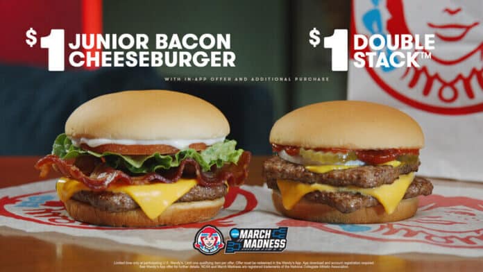 Wendy’ $1 Jr. Bacon Cheeseburger and $1 Double Stack Deals are the MVP duo of March Madness now through April 13