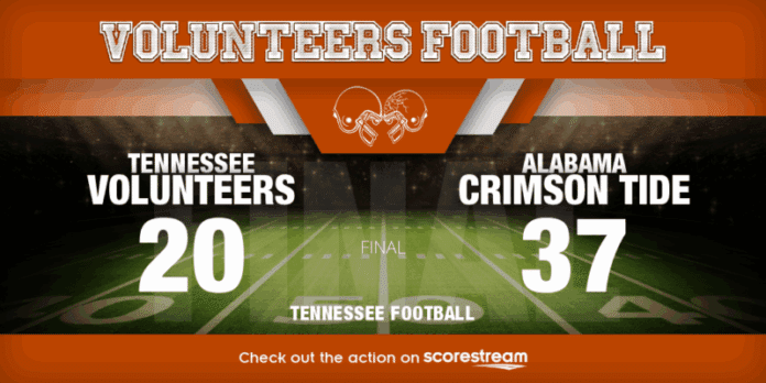 Tennessee dropped a tough 37-20 decision at Alabama