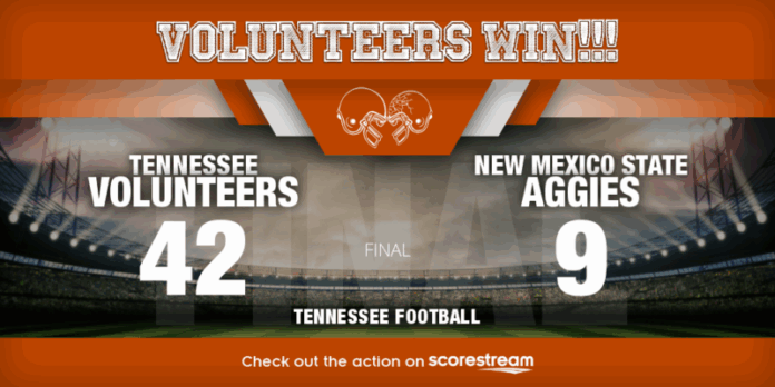 Tennessee dominated New Mexico State 42-9 as Joey Aguilar and the defense controlled Neyland Stadium in a decisive victory.