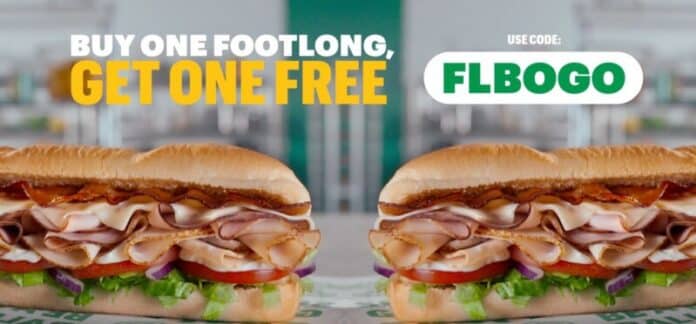 Subway Restaurants-BOGOFL-HERO Beginning April 1, Subway will offer all Sub Club members a FREE footlong sandwich with the purchase of another footlong sandwich using promo code FLBOGO through April 28.