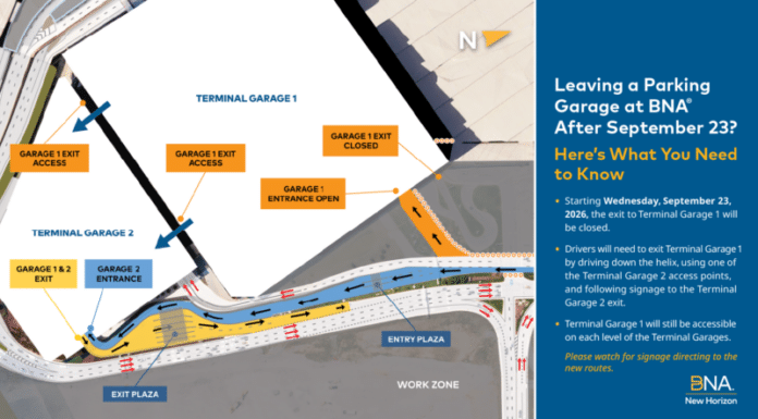 BNA Terminal Garage 1 Exit to Close Sept. 23 for Rental Car Facility Construction