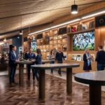 New Nissan Stadium to Feature 22,000-Square-Foot INFINITI Club Multiple people sitting and standing around cocktails tables and lounge couches.