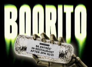 Chipotle Boorito Returns With $6 Entrées on Halloween Chipotle Rewards members who visit a Chipotle restaurant in costume from 3 p.m. to close on October 31 can score a $6 entrée.