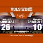Tennessee Shuts Out Alabama in Second Half, Wins 26-10 vols vs bama